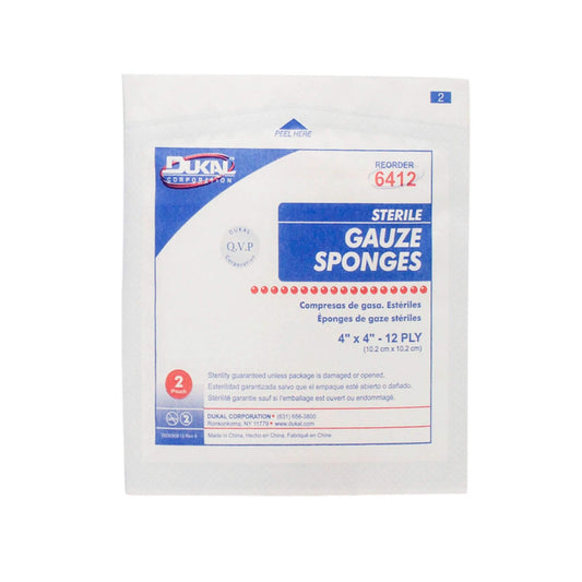 Dukal Gauze Sponge - Sterile, 4" x 4" 12-ply - Model 6412 - Box of 50 (25x2)-Dukal-Brand_Dukal/ Dawn Mist,Dukal_Gauze,Dukal_Medical,Dukal_Surgical,Life_Medical