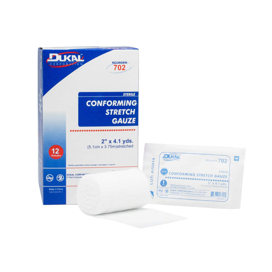 Dukal - 702 DUKAL Conforming Stretch Gauze Bandage, 2" x 4.1 yd, Sterile (Pack of 12)-Dukal-Brand_Dukal/ Dawn Mist,Collection_Lifestyle,Dukal_ Bandage,Dukal_Gauze,Dukal_Medical,Life_Medical,Life_Personal Care