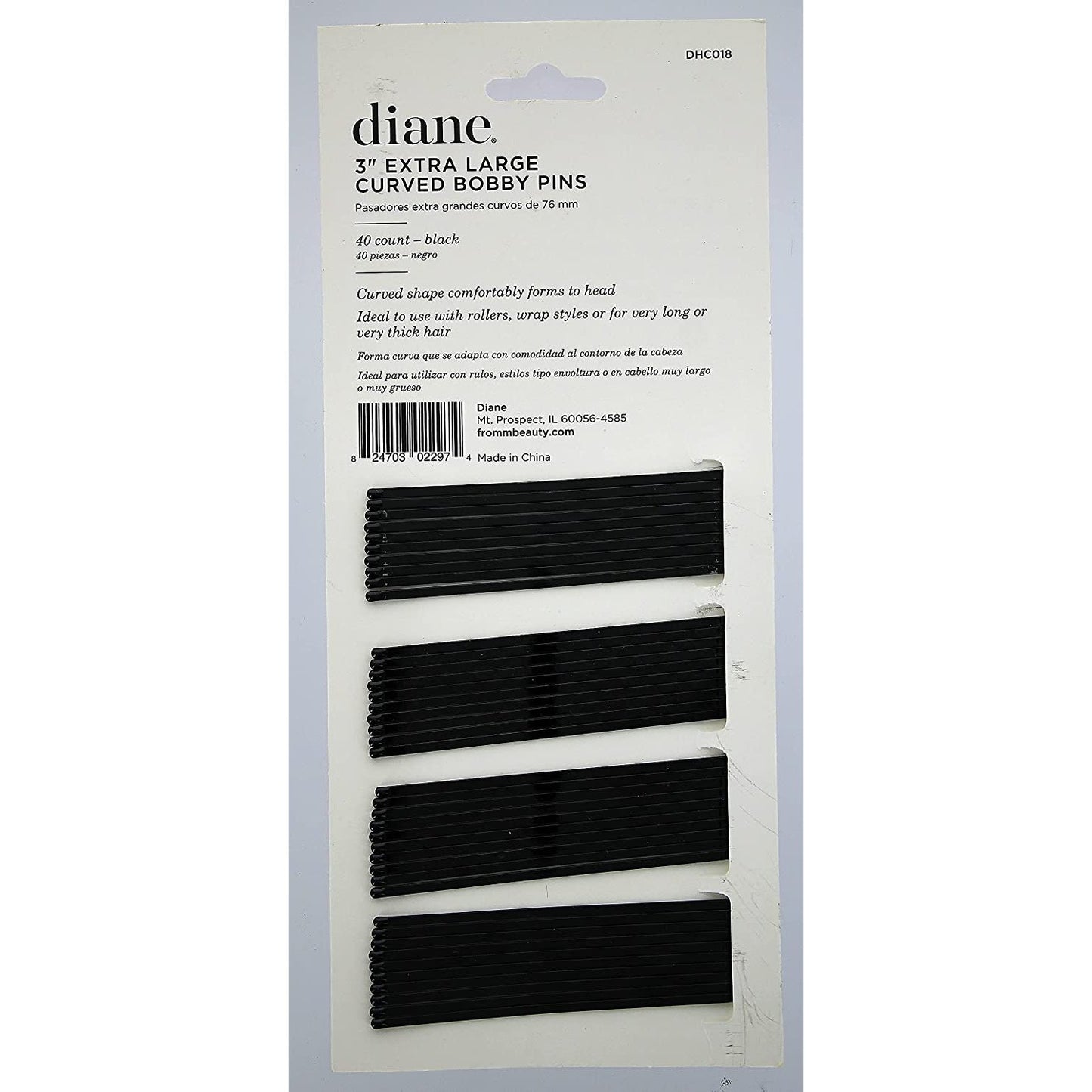 Diane 3in. Curved Jumbo Bobby Pins Black- 40 Count