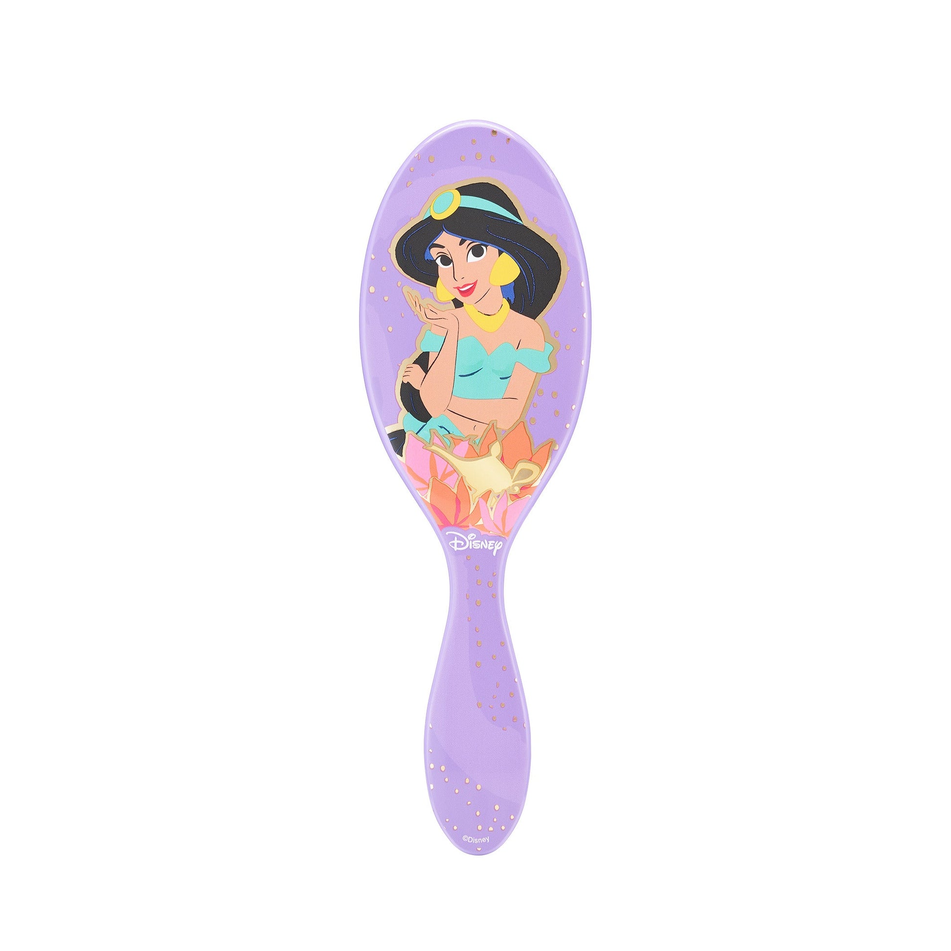 Disney Princess detangler brush featuring Jasmine design with a purple background and sparkles