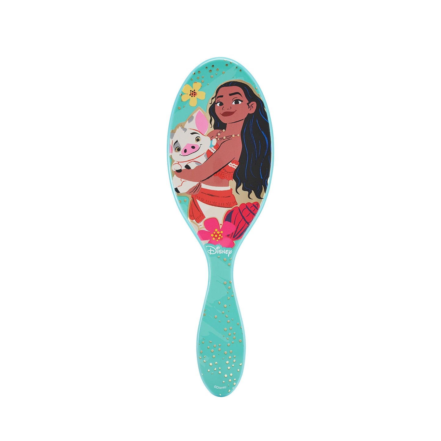 Disney Princess detangler brush featuring Moana with her pig companion on a vibrant background