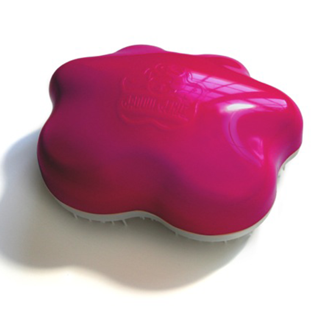 Groom Genie Pink Pet Detangling Brush with a soft grip and flexible bristles for easy grooming