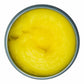 Top view of Johnny B Fuddy Matte Gel in a tin container showcasing its vibrant yellow texture