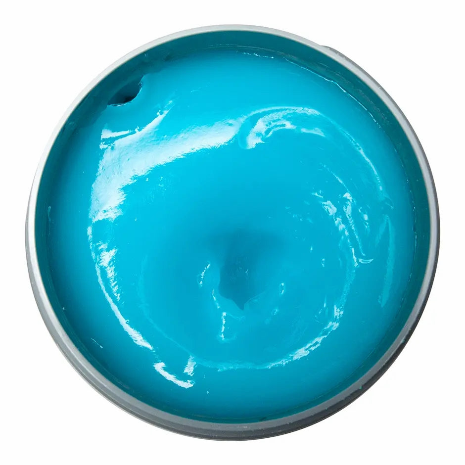 Johnny B. Mode styling gel in a silver container, featuring a vibrant blue texture for strong hold and shine
