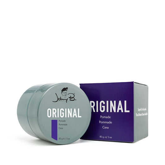 Johnny B Original Pomade in 3 oz container with sleek packaging for strong hold and styling versatility