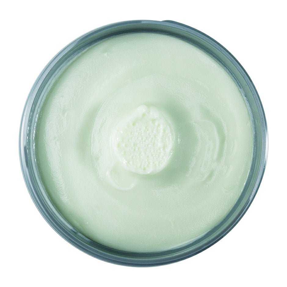 Top view of Johnny B shave cream in a jar, featuring a smooth and creamy texture for a perfect shave