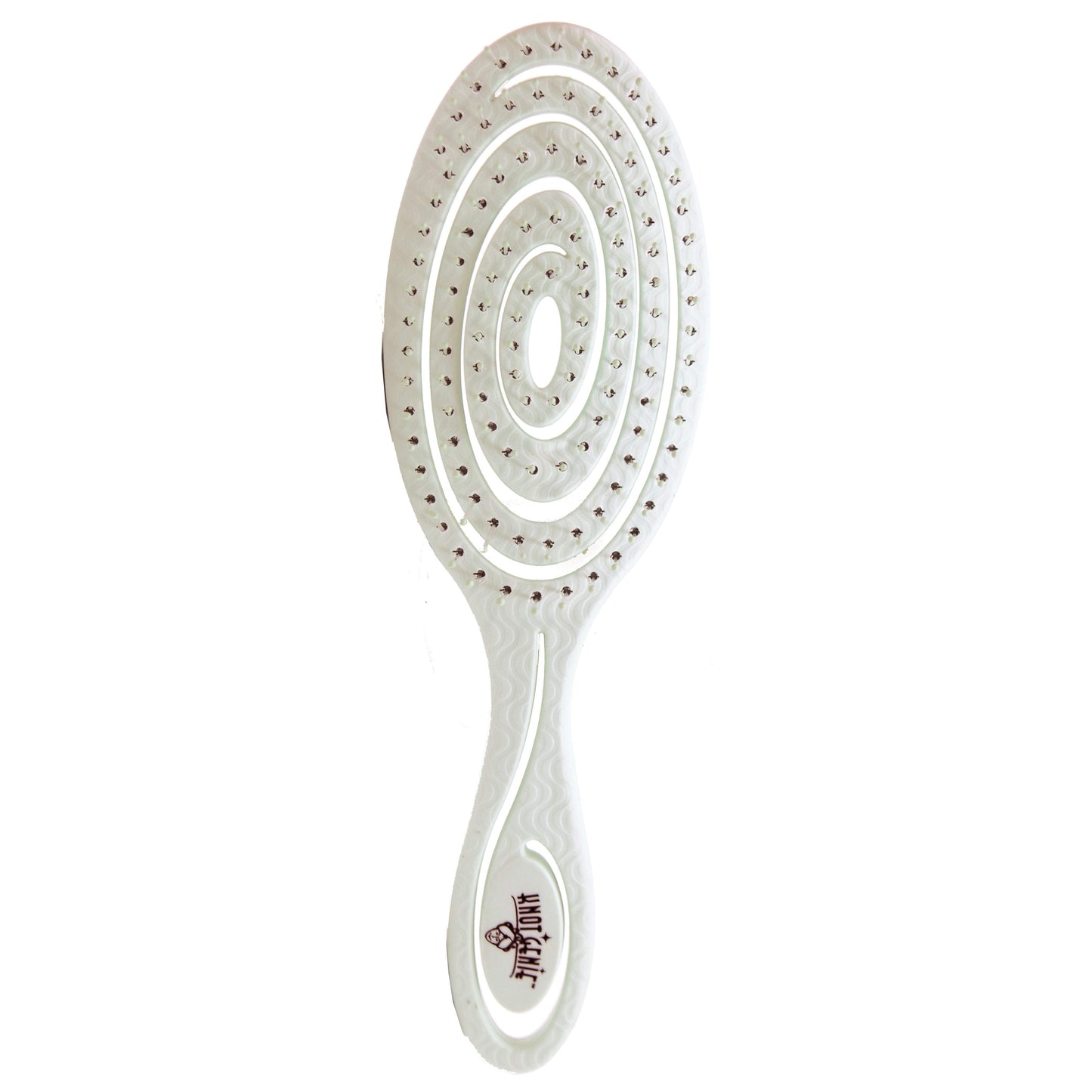 Knot Genie Detangling Brush in White with Unique Spiral Bristle Design for Easy Hair Care
