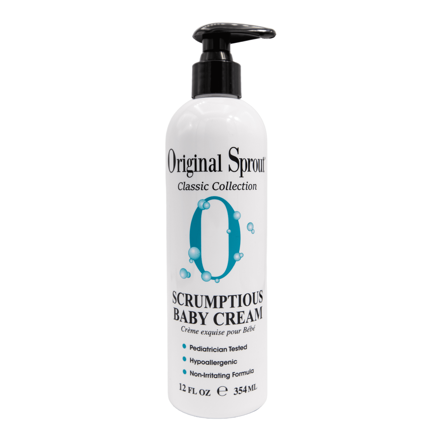 Original Sprout baby cream in a 12 oz bottle with a pump for gentle skin care for infants