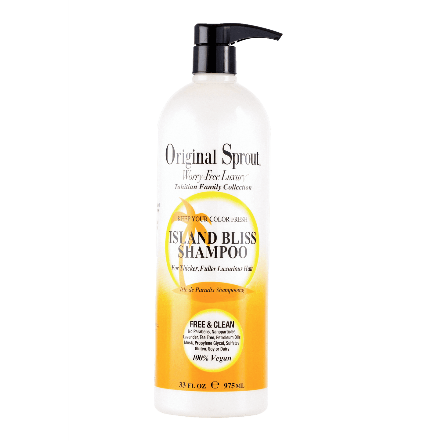 Original Sprout Island Bliss Shampoo in a 33 fl oz bottle for thicker, fuller luxurious hair
