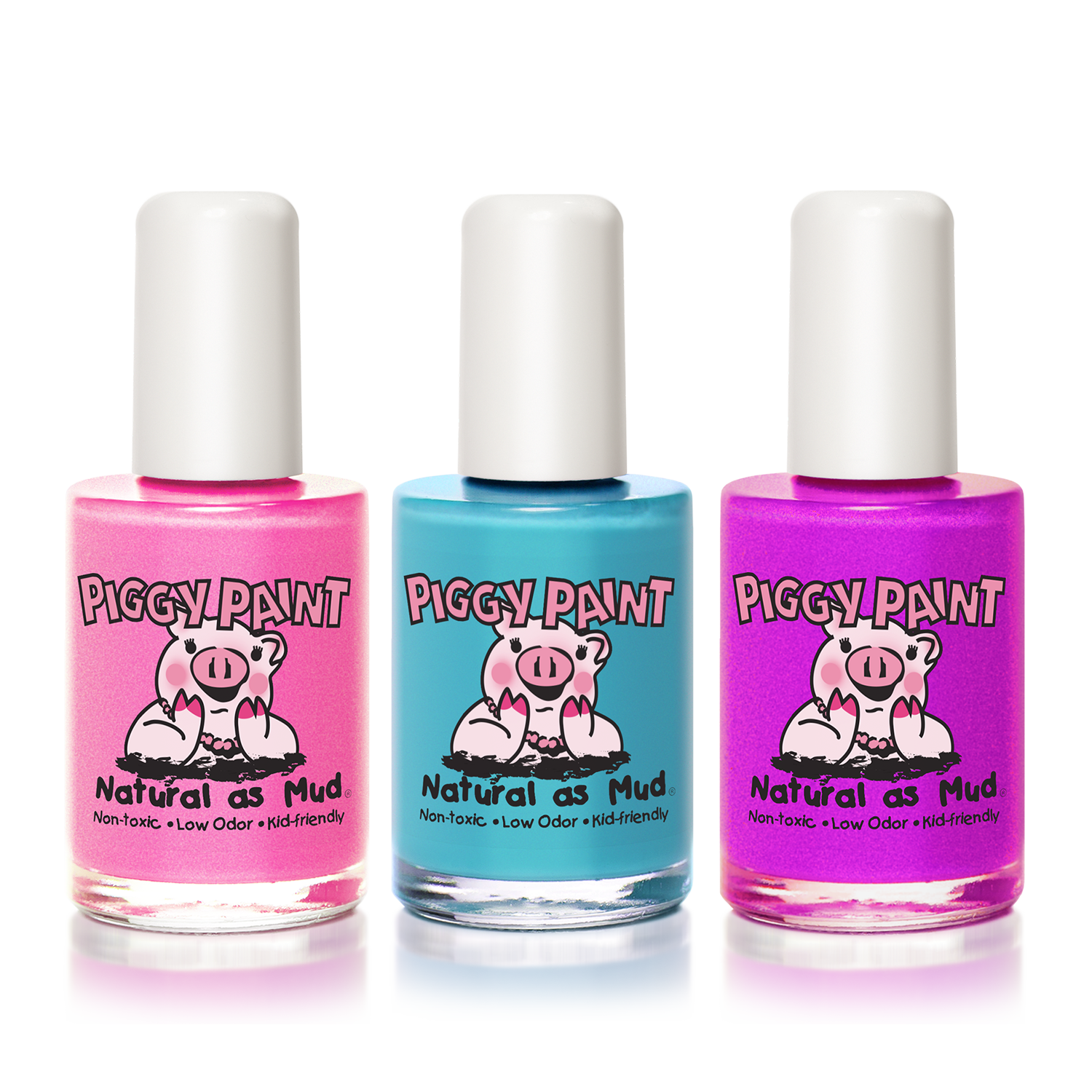 Piggy Paint Birthday Bash Gift Set featuring three vibrant, non-toxic nail polish colors for kids