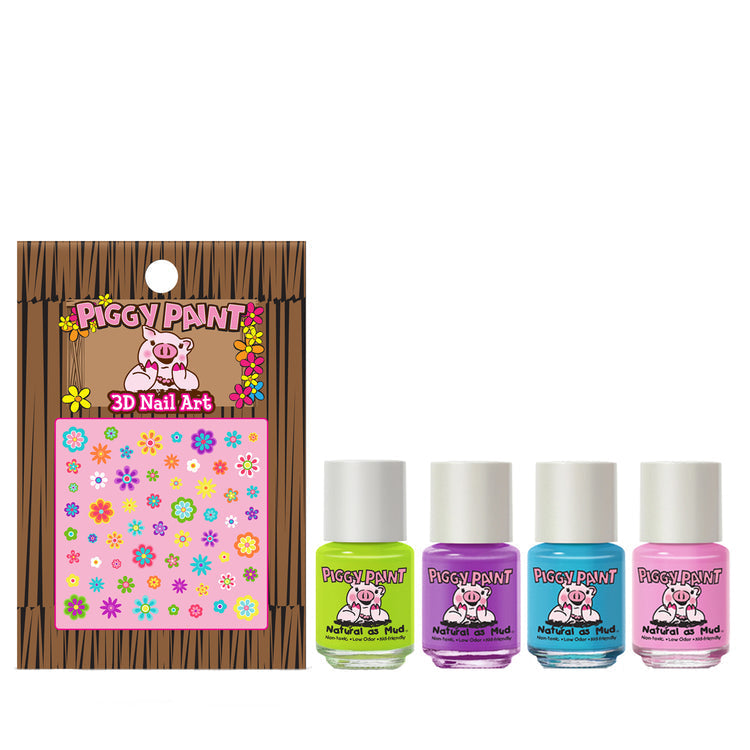 Piggy Paint Funny Bunny gift set with four colorful nail polishes and 3D nail art stickers for creative fun
