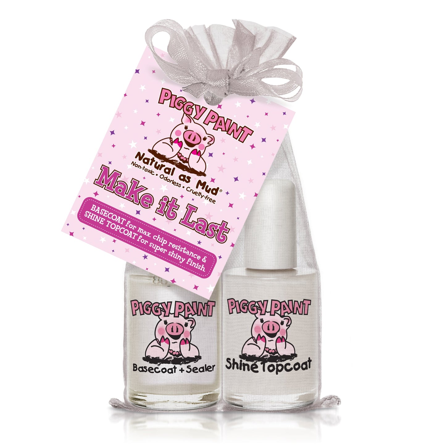 Piggy Paint Make It Last set featuring Basecoat and Shine Topcoat for a long-lasting manicure