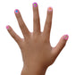 Child's hand decorated with colorful Piggy Paint nail art stickers featuring flowers and hearts