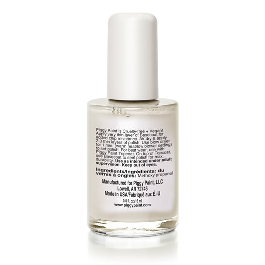 Piggy Paint non toxic basecoat nail polish in clear bottle for safe and healthy nail care
