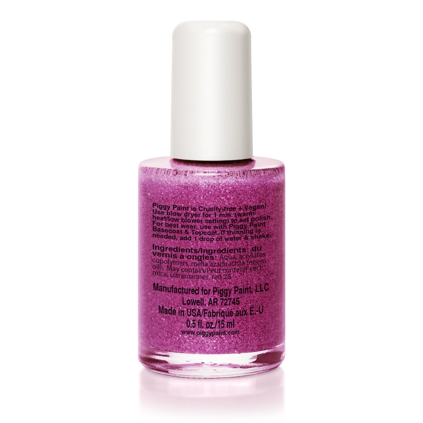 Piggy Paint non-toxic nail polish for kids in vibrant pink with sparkles for safe and fun nail art