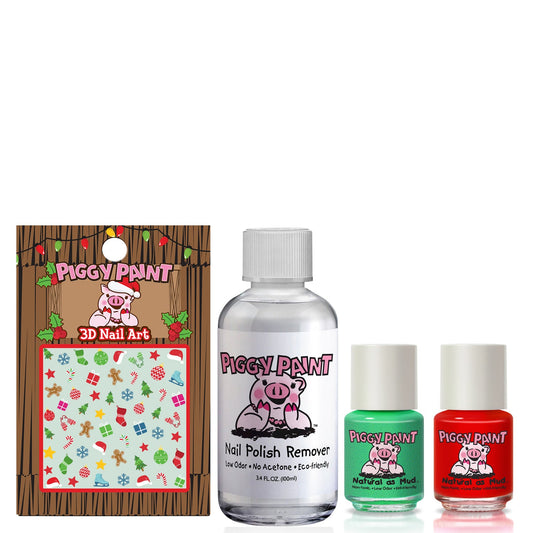 Piggy Paint Oh Holly Jolly Gift Set featuring nail polish and remover with fun holiday nail art stickers