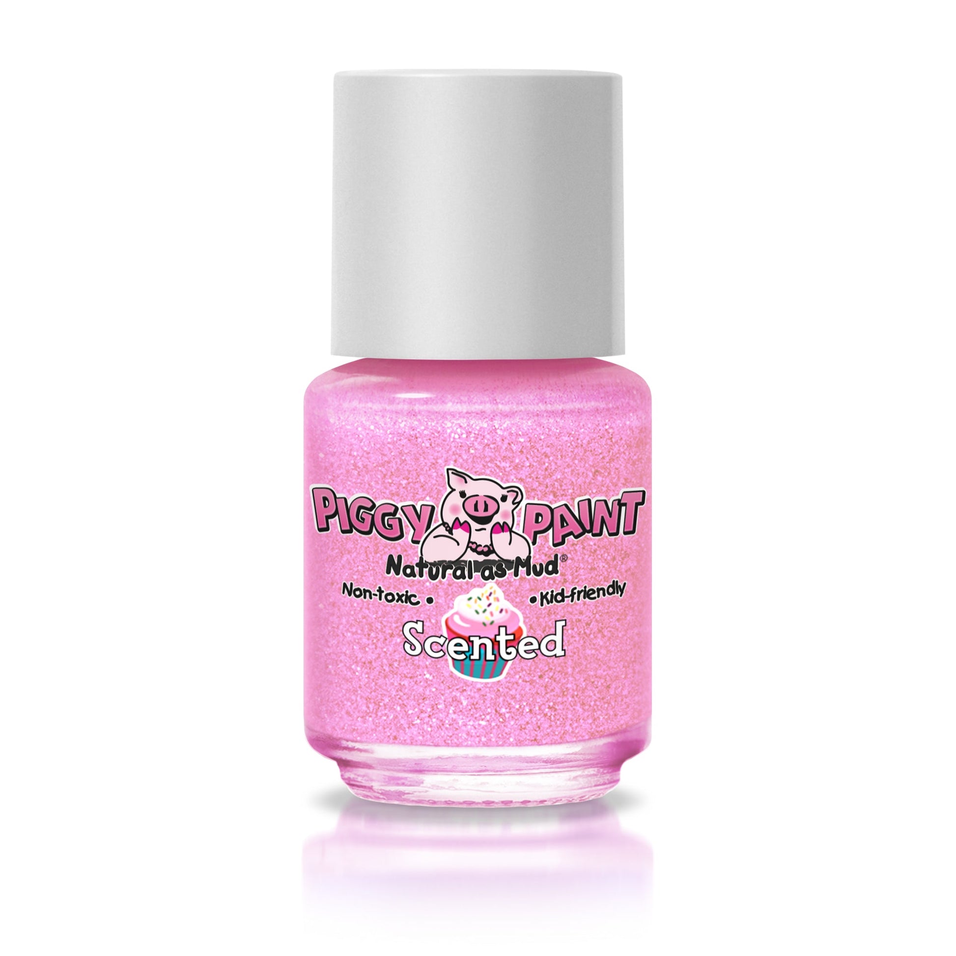Piggy Paint scented nail polish in pink with a sparkly finish, non-toxic and kid-friendly