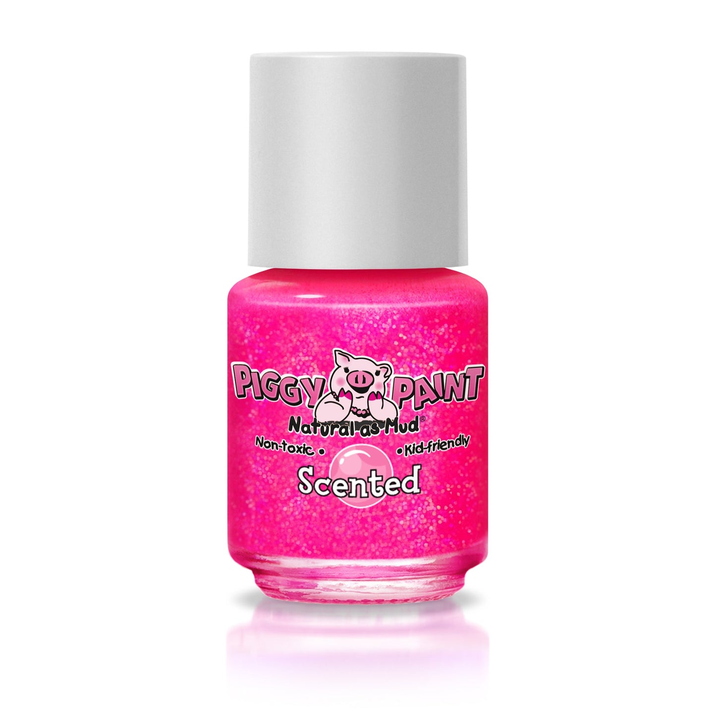 Piggy Paint scented nail polish in bright pink with a kid-friendly formula for safe use