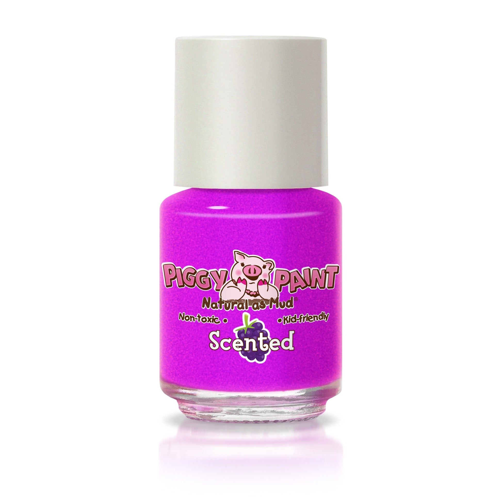 Bright pink Piggy Paint scented nail polish in a small bottle, child-friendly and non-toxic