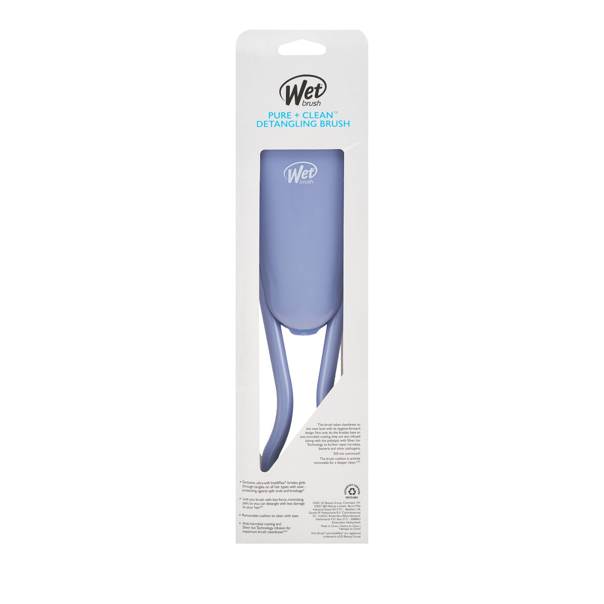 Wet Brush Pure and Clean Antimicrobial Hair Detangler Brush in Light Blue for Gentle Hair Styling