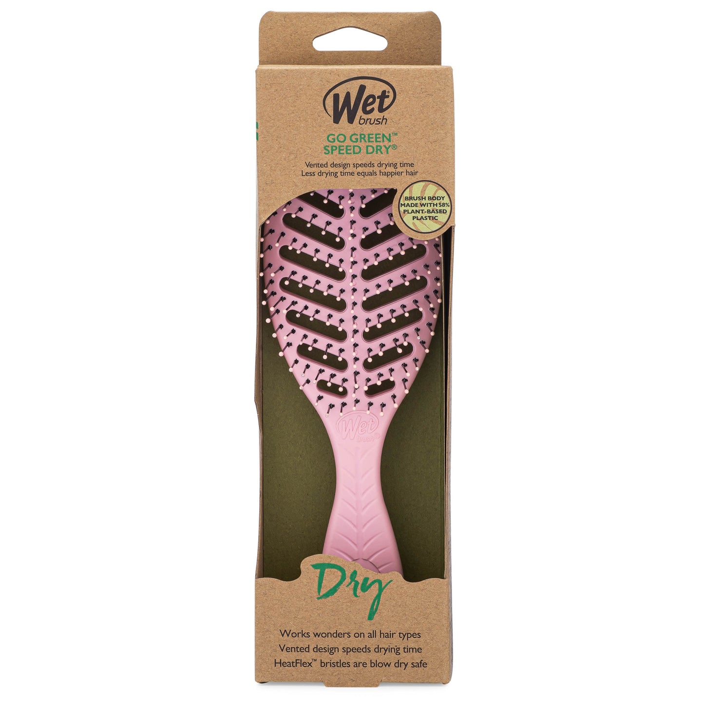 Wet Brush Go Green Detangler with a vented design for quick drying and safe for all hair types