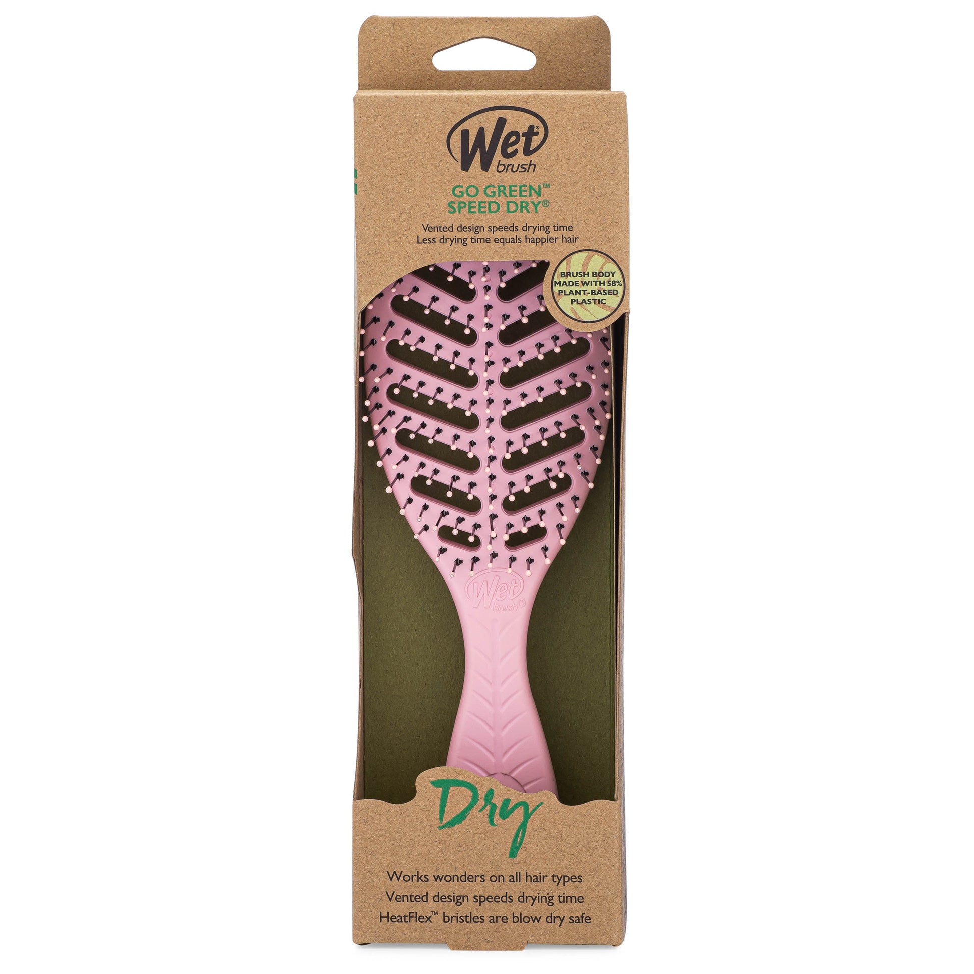 Wet Brush Go Green Detangler with a vented design for quick drying and safe for all hair types