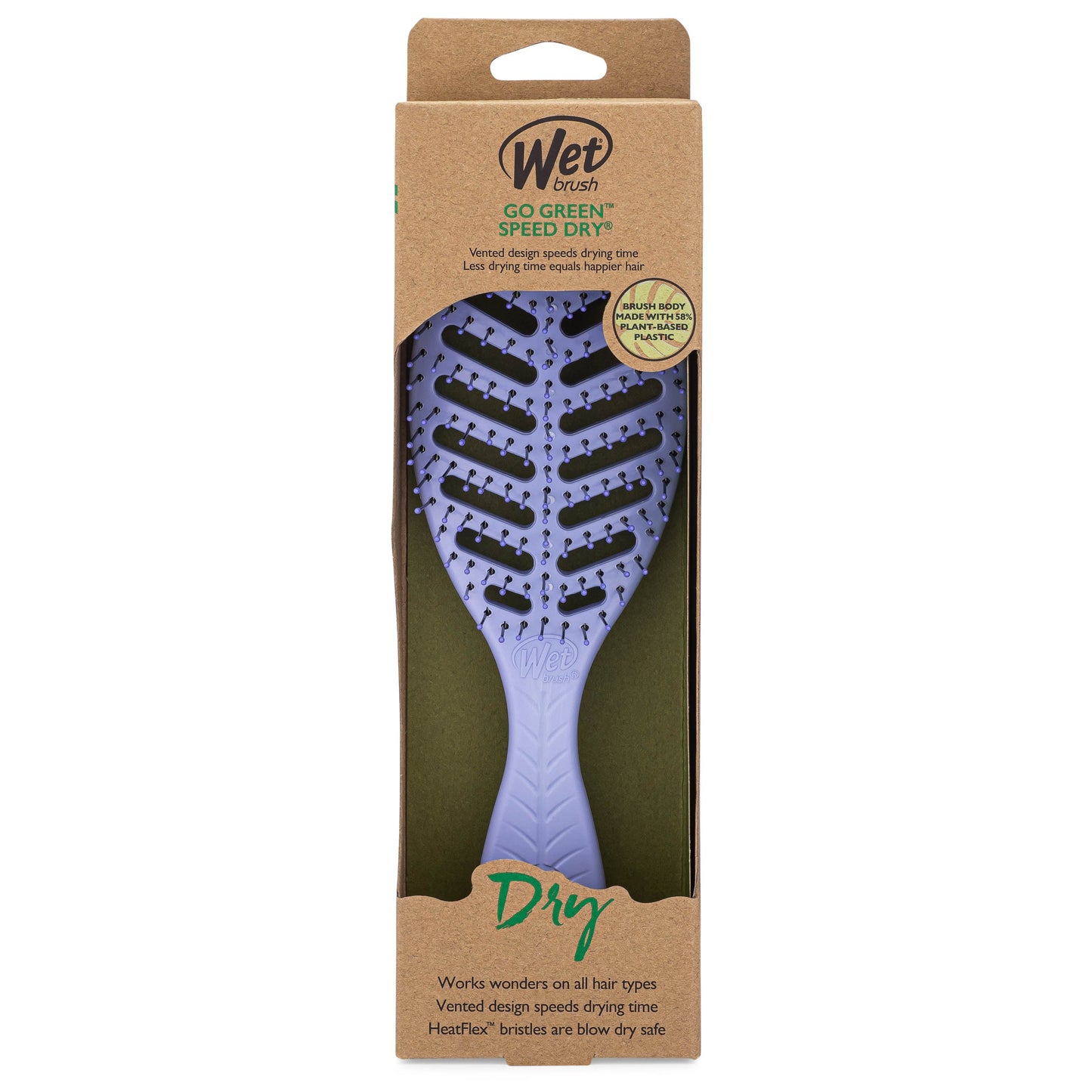 Wet Brush Go Green Detangler in Lavender with eco-friendly design for fast drying and smooth styling