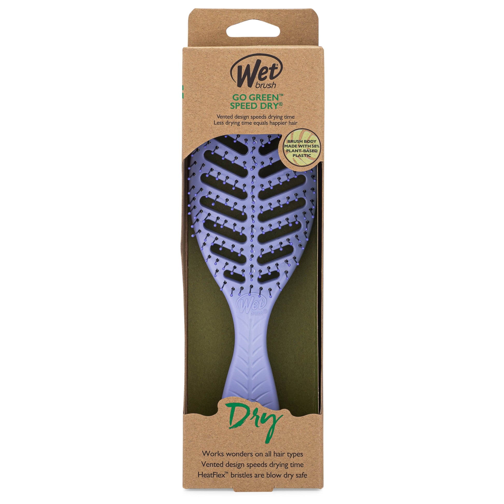 Wet Brush Go Green Detangler in Lavender with eco-friendly design for fast drying and smooth styling