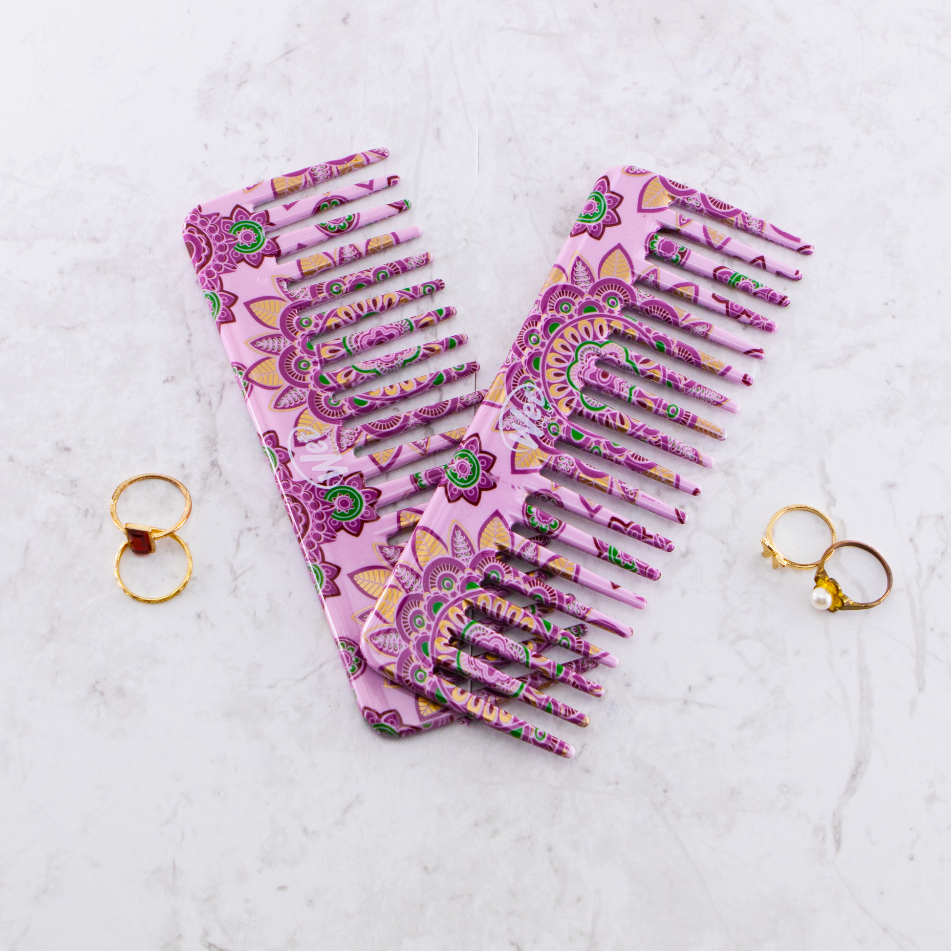 Wet Brush Moroccan Print Detangler Comb Set in Vibrant Colors for Effortless Hair Grooming