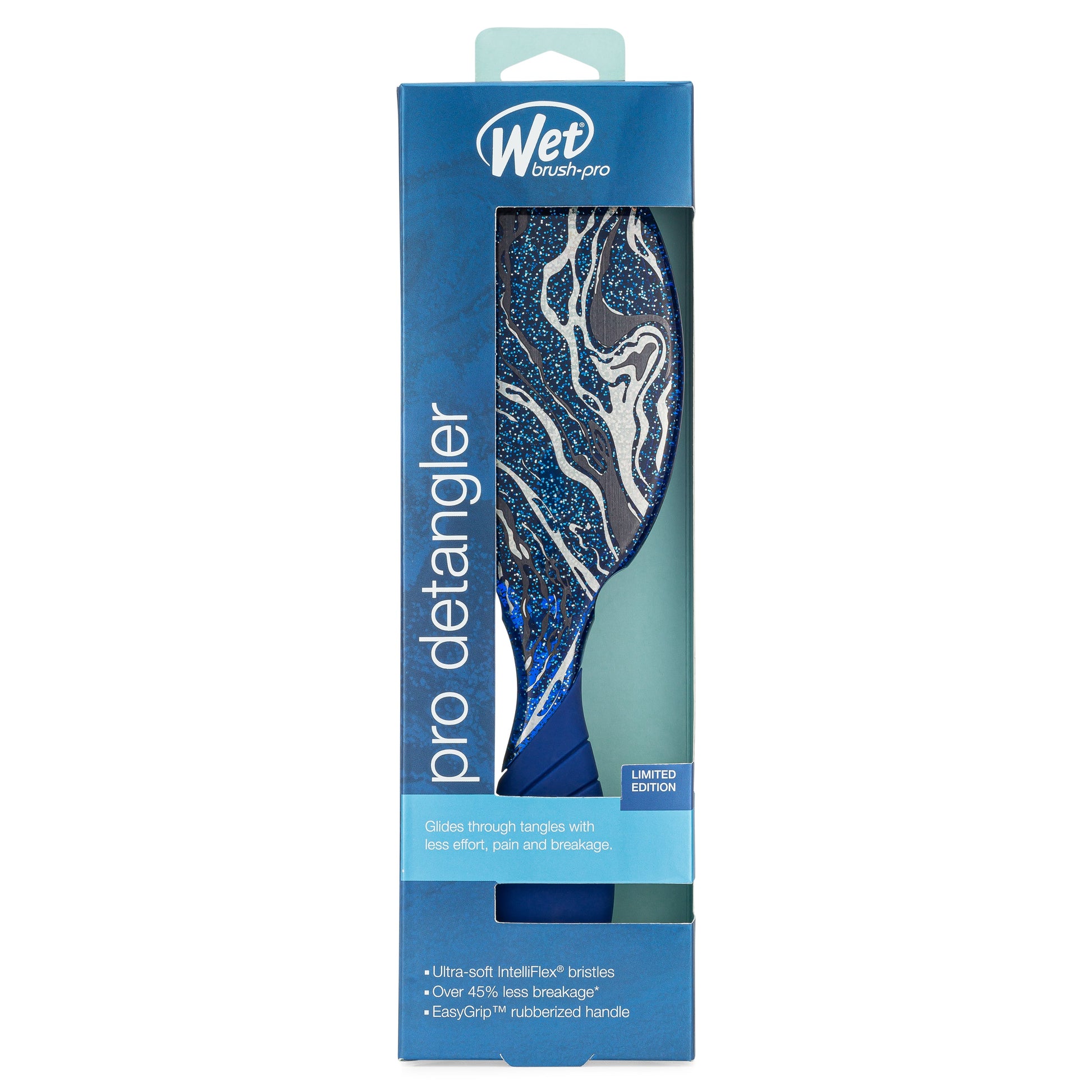 Wet Brush Pro Detangler in blue with ergonomic design for effortless detangling and reduced breakage