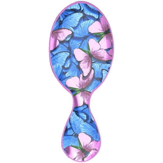 Wet Brush Pro Mini Detangler with vibrant butterfly design in blue and pink colors
