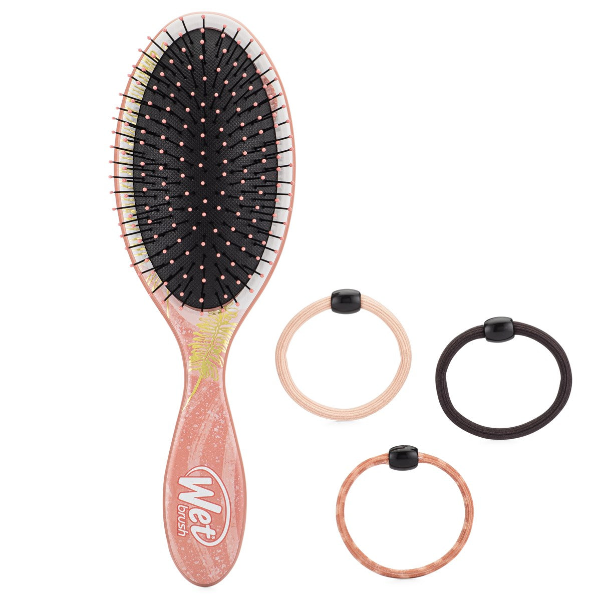 Wet Brush Pro Tranquil Beauty Kit featuring a detangling brush and three hair elastics