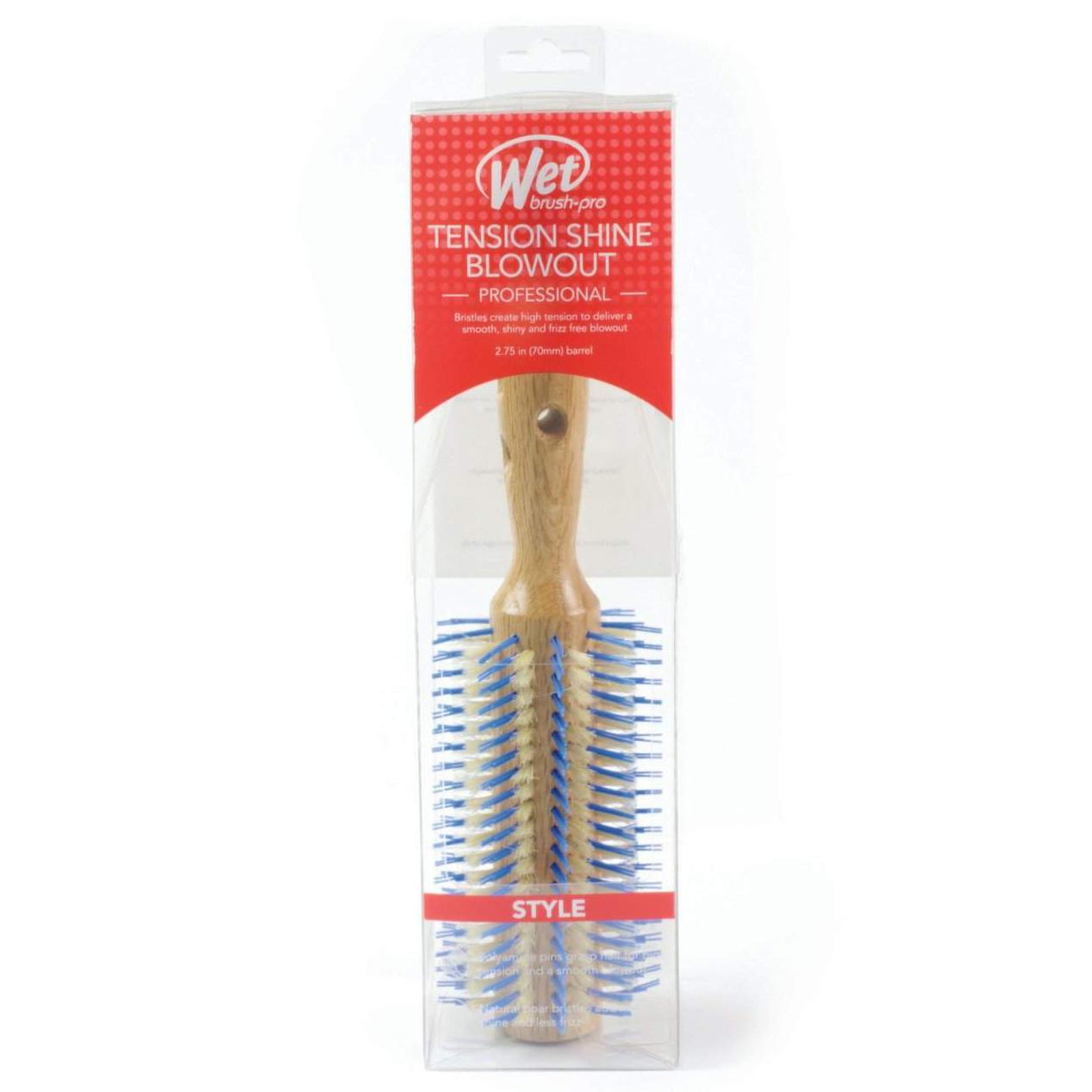 Wet Brush Tension Shine Blowout Brush with a wooden handle for smooth styling and shine