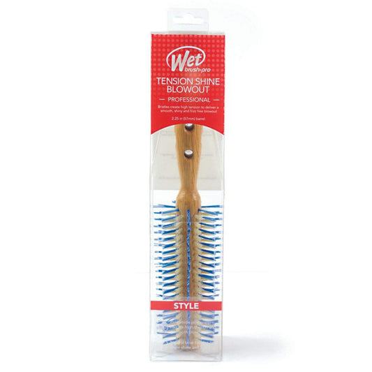 Wet Brush Tension Shine Blowout Brush with a bamboo handle and heat-resistant bristles for flawless styling